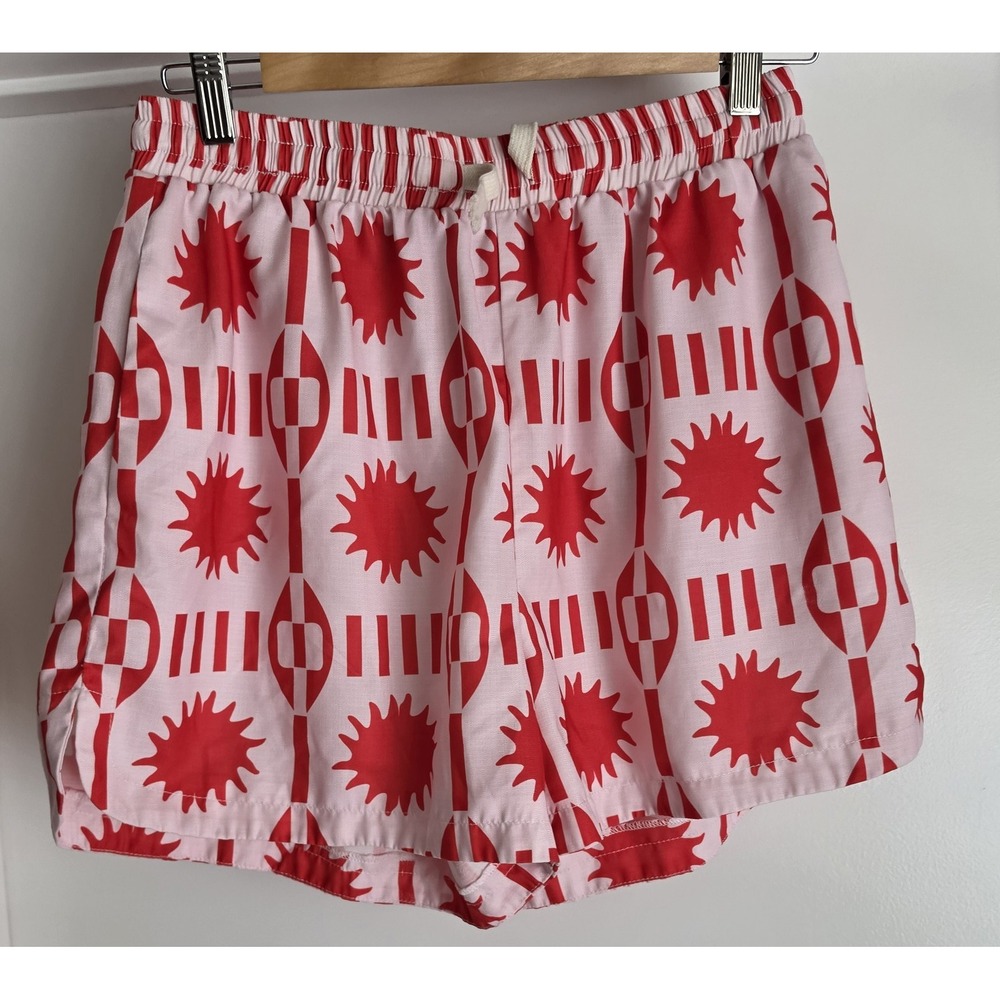 Cammense Womens Shorts Size L Pink Red Sun Geometric Pattern Casual Summer